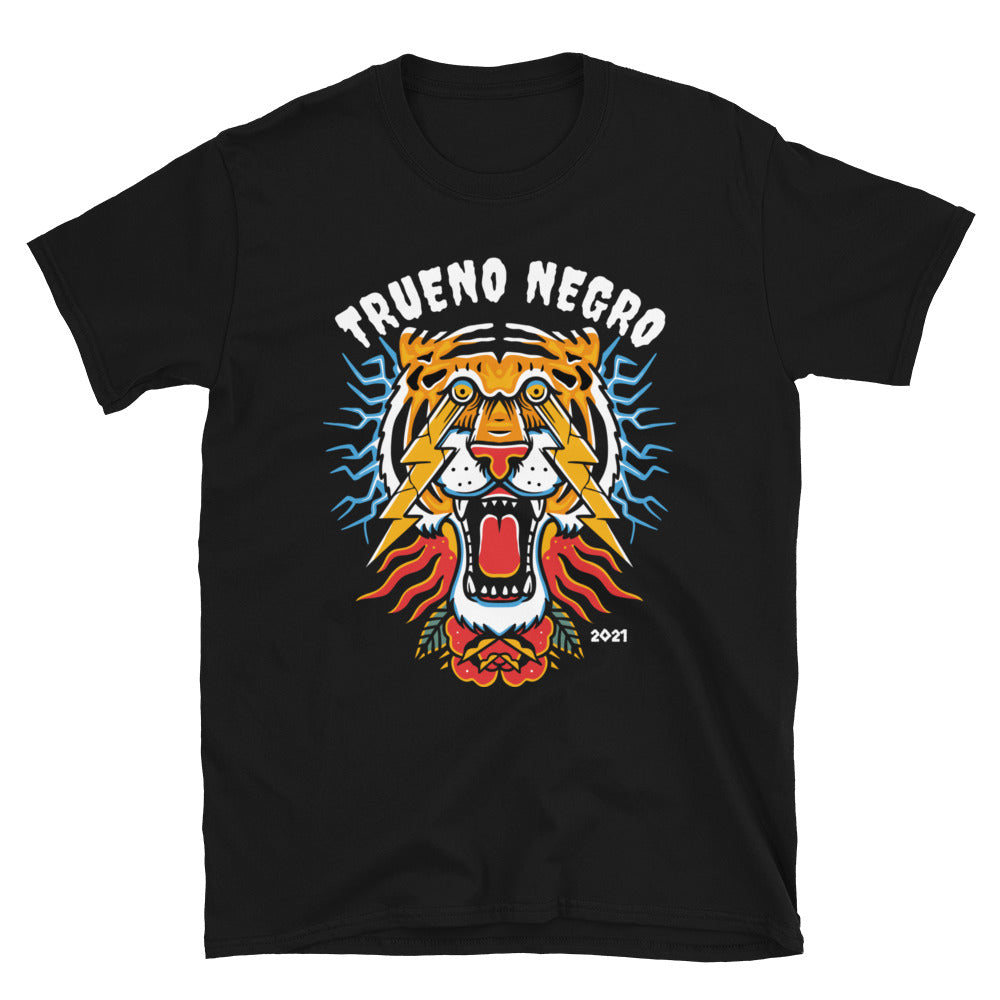 Camiseta de manga corta unisex negra TIGRE RAYO
